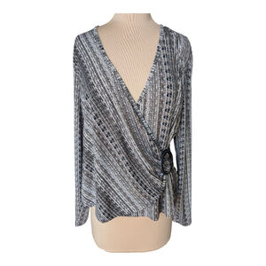 Vtg Due Per Due Long Sleeve Surplice Blouse Women's XL Career Office Neutral EUC